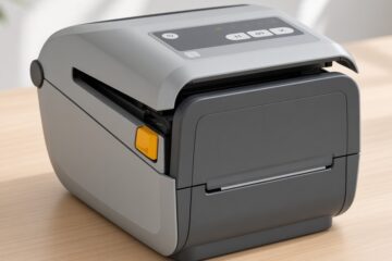 Niedomknięta klapa drukarki Zebra ZD421 z żółtym zatrzaskiem