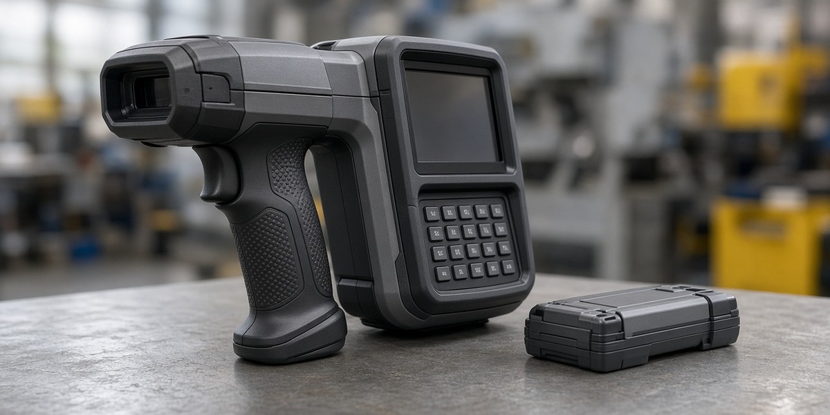 Kolektor Zebra MC9300 z uchwytem pistoletowym i klawiaturą na stole serwisowym
