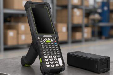 Kolektor Zebra MC9300 z wyjętą baterią na stole serwisowym